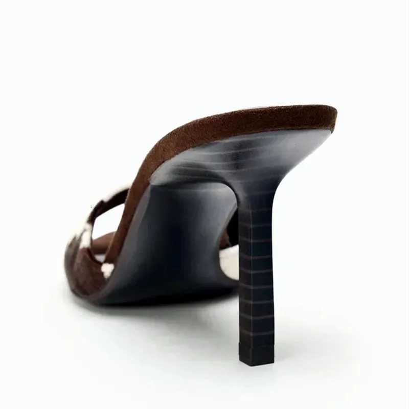 Suede Design Thin Heels Women Elegant High Heels Slide Female Summer Fashion Sandals Ladies Pantuflas Mujer K260311