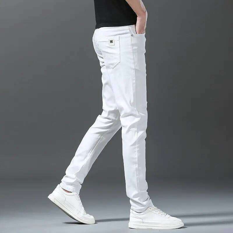 Men White Jeans Fashion Business Casual Classic Style Slim Soft Pure Cotton Trousers Male Brand Advanced Stretch Pants Z260225