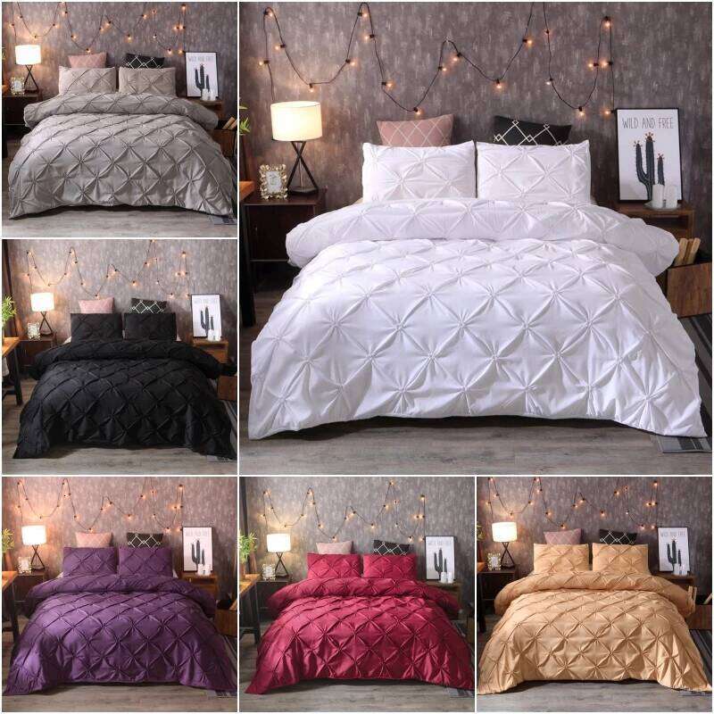 Bedding Set Pinch Pleat Comforter Sets Home Textile Bed Linen High Quality Bedspreads black White King Duvet Cover H260311