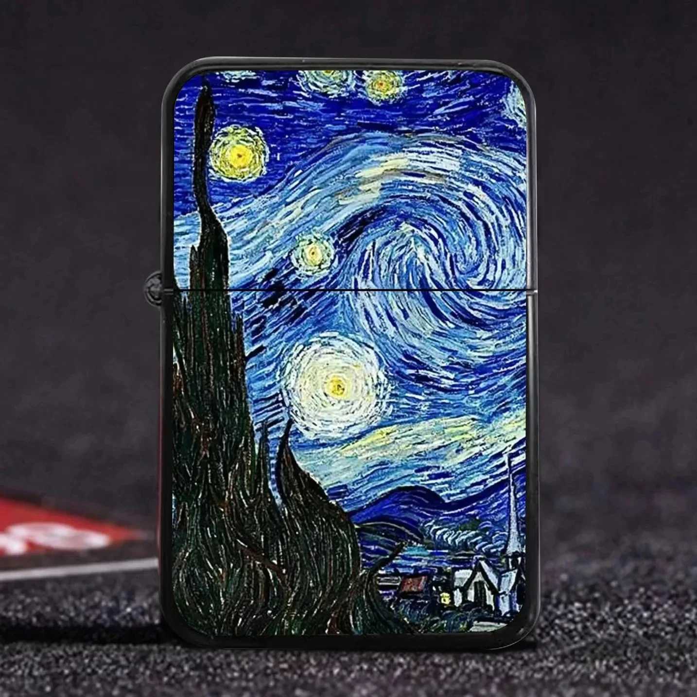 Van Gogh Oil Painting Retro Grinding Wheel Lighter Outdoor Metal Windproof Creative Lighter Men And Women Gift N260311