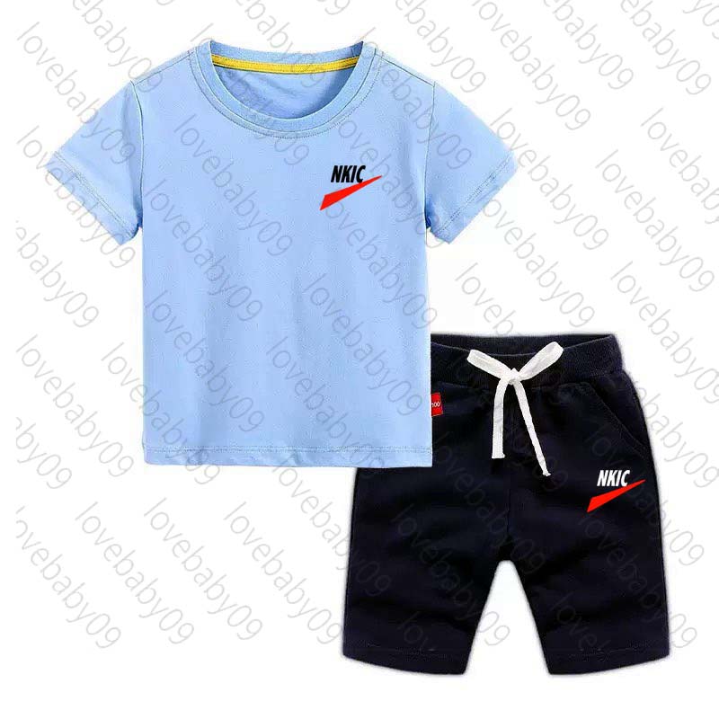 Summer Short Sleeve Children Set Letter Printed Sports 100% Cotton Green T-shirt Shorts 2pcs Set Kids Boys Girls Fashion Tracksuit