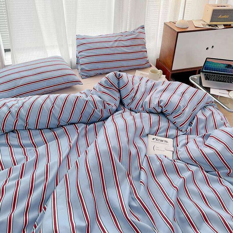 Nordic Sling 150 Bedding Stripes Duvet Set Cover Bed Sheet Quilt Queen Size INS Blogger Comforter Sets H260311