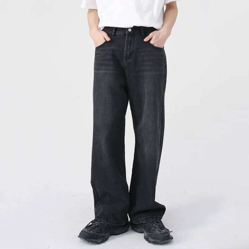 Men Classic Straight Casual Jeans Male Brand Wide Leg Black Pants Simple Vintage Outside High Street Denim Trousers Z260225
