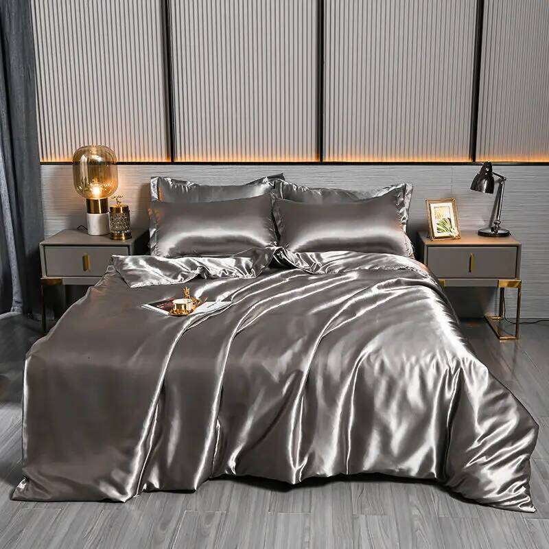 Blending Natural Mulberry Silk Duvet Cover with Fitted Sheet High-end Satin Silky King Size Bedding Queen Bed Set H260311