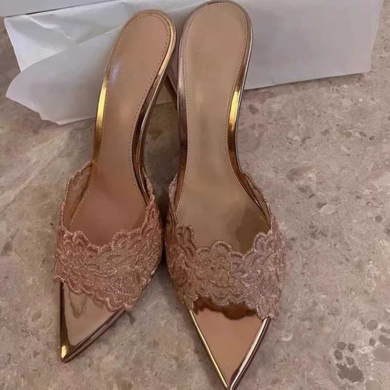 Pointed Banquet High Heels Women 2025 Spring New Arrival Embroidered Stiletto Shoes Champagne Gold Embroidered High Heel Sandals K260311