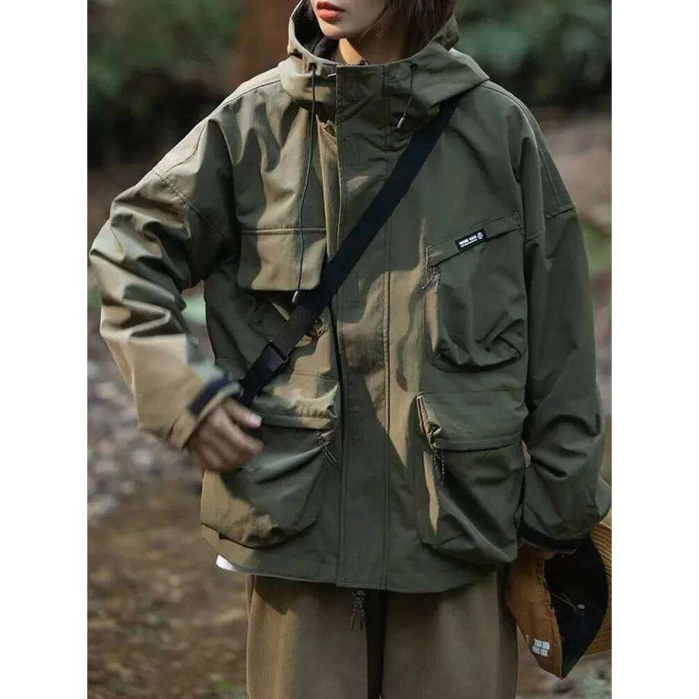 Multi Pocket Hooded Cargo Men Women Japanese Harajuku Casual Windbreak Jacket Outdoor Spring Autumn Fashion Couple Coats 26H0311