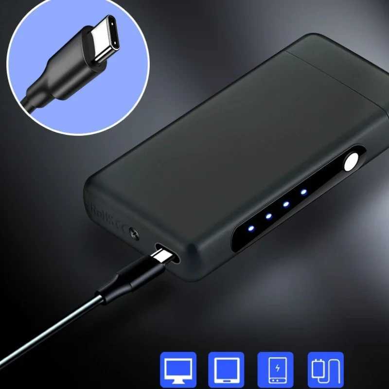 Type-C Rechargeable Dual Arc Pluse Lighters Windproof Portable Electric Lighters with LED Battery Display for Smoking Cigarette N260311
