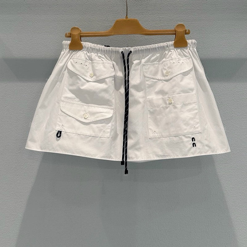 Designer White Poplin Mini Skirt Luxury Women Waist Drawstring Miniskirt Brand Summer Vacation Street Style Dress
