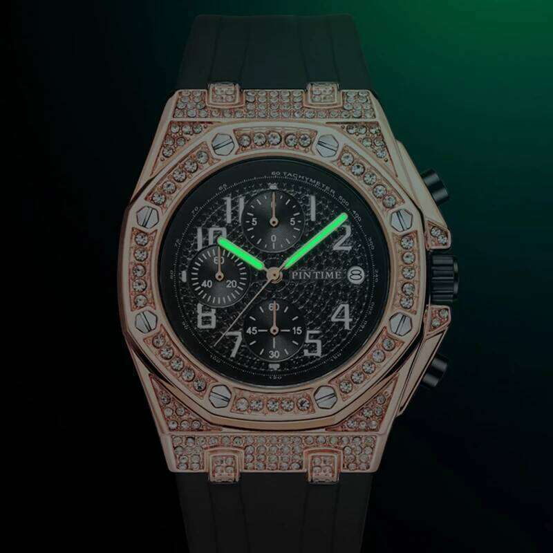 PINTIME Men's Watches Diamond Quartz Wristwatches Waterproof Luminous Chronograph Wristwatch Time Clock Sport Watch for Men