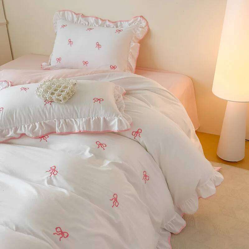 3 Piece Sheet bowknot Quilt cover comfortable embroidery Bedding Set Bedspread for All Season H260311