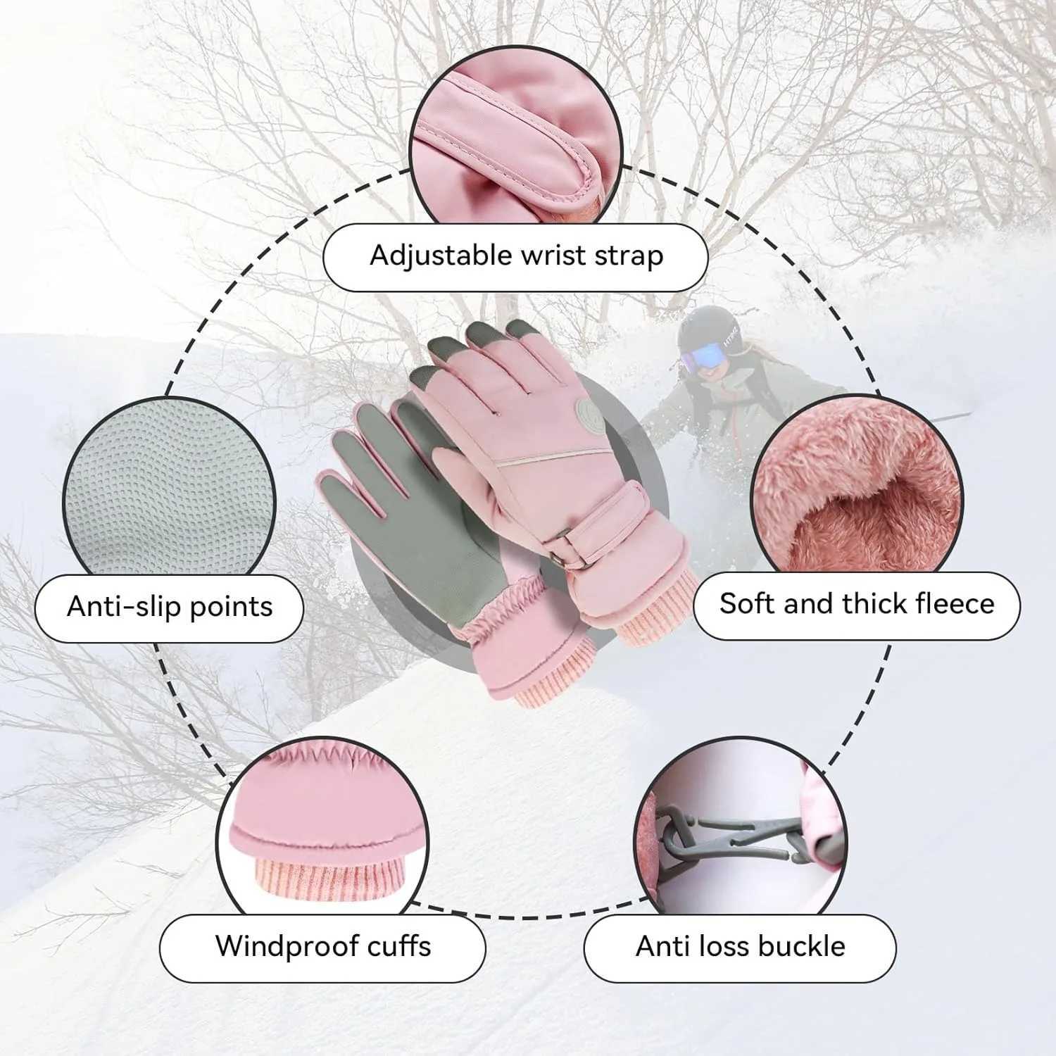 ZHUOHUA Women Ski GlovesWindproof Thermal Touchscreen Gloves Waterproof Winter Warm Snow Glove for Skiing Cycling Outdoor Sport M260311