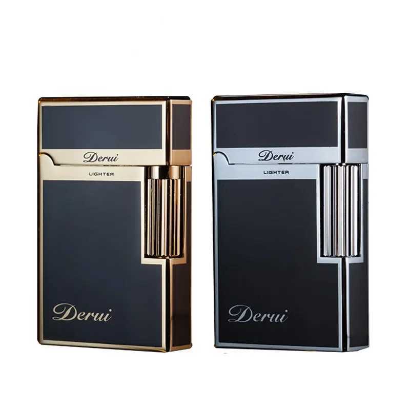 Derui Luxury Side Sliding Bright Sound Inflatable Butane Gas Lighter Metal Gas Open Flame Smoking Accessories Mens Gift Lighter N260311