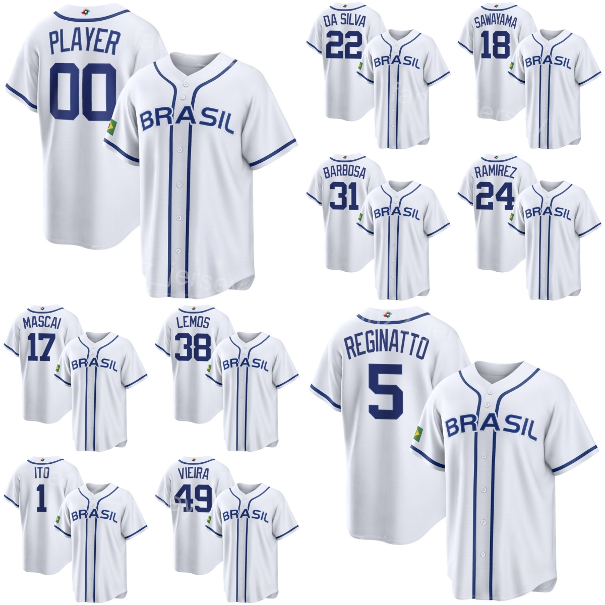 National 2026 Brazil Baseball Jersey World Baseball Classic WBC 24 Lucas Ramirez Dante Bichette Jr Leonardo Reginatto Victor Mascai Tiago da Silva Women Child Men