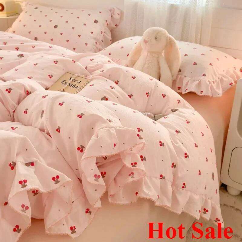 New Princess Style Bedding Sets Ruffle Lace Bow Quilt Romantic Bedclothes Decor Woman Girls Bedroom Duvet Cover 4pcs H260311
