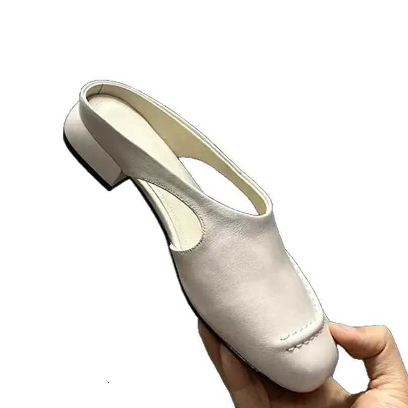 Womens Stylish Genuine Leather Mule Loafers with Metal Low Heel Slip On Flats Casual Driving Shoes K260311