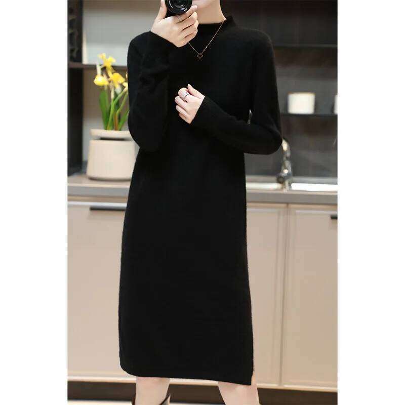 Tailor Sheep 100% Merino Wool Knitted Sweater Dress for Women Winter/Autumn O-Neck Female Dresses Long Style Jumper Girl Clothes Z260311