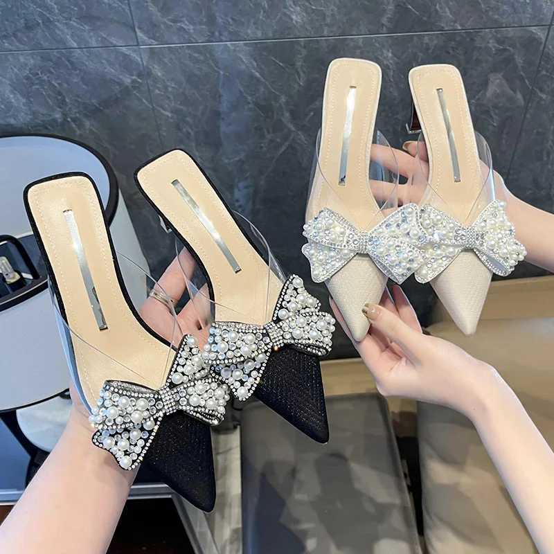 Sweet Shoes for Women Lovely Slippers Women Basic Slides Strange High Heels Solid Pointed Toe Butterfly-knot Summer Slippers K260311