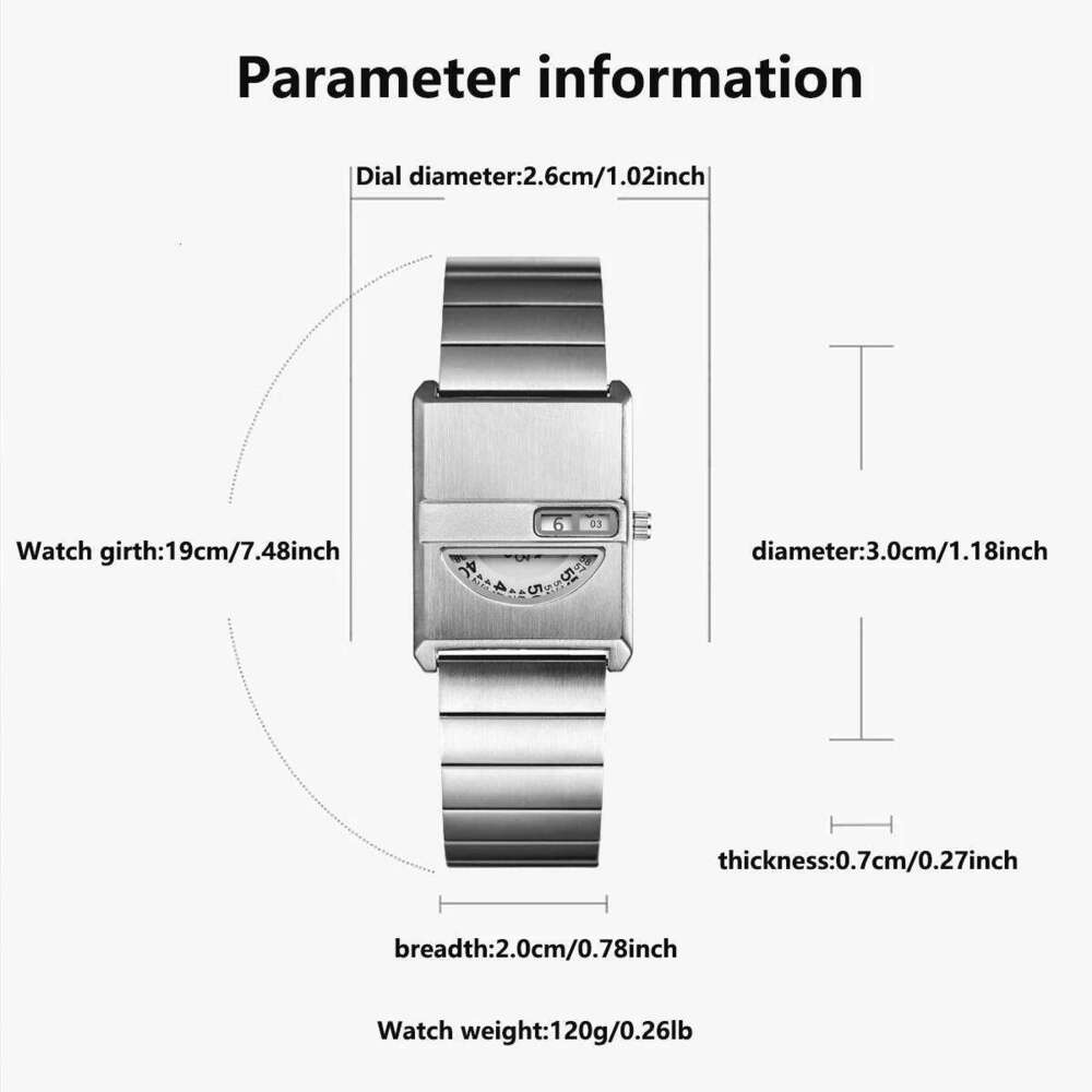 Men Sports Watch Stainless Steel Strap Trend Quartz Wristwatch Waterproof Limited Edition Model Moonphase Square Watchs