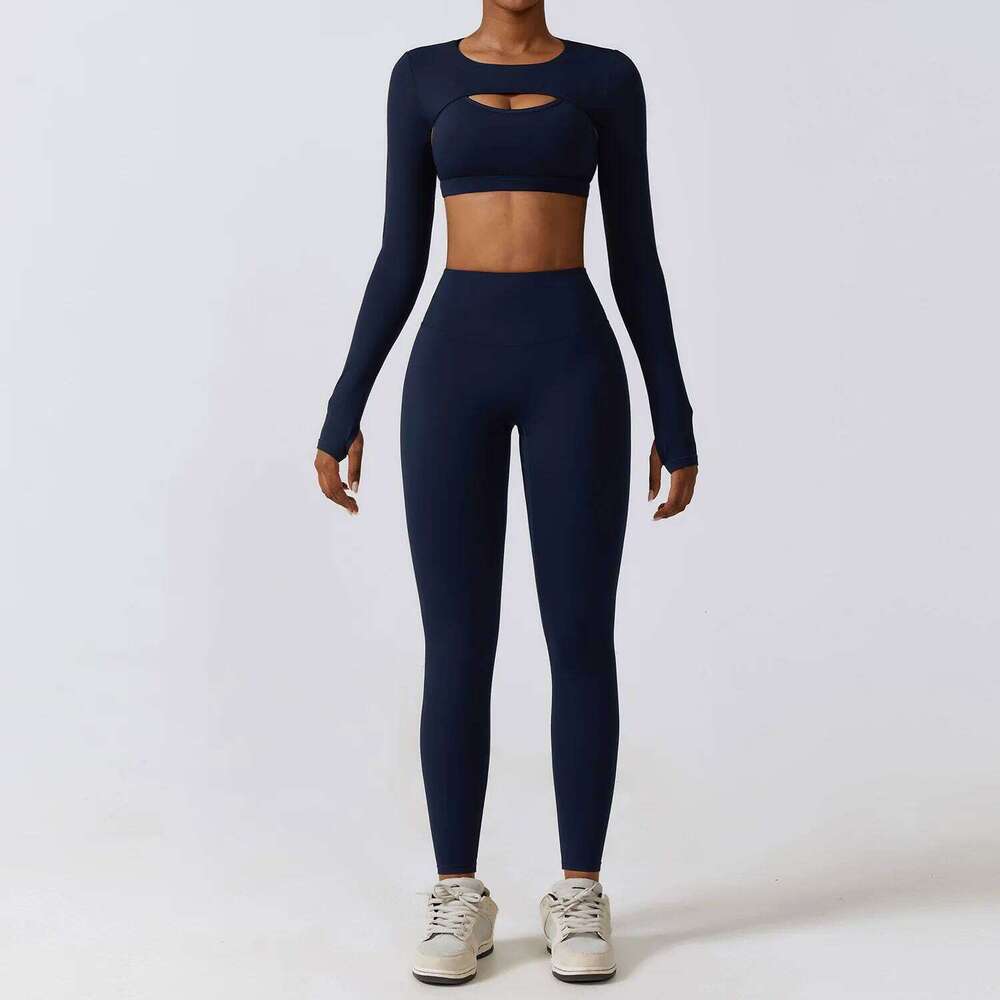 Sportswear Set Women's Workout Clothes Athletic Wear Sports Gym Legging Seamless Fitness Bra Crop Top Long Sleeve Yoga Suit 26H0311