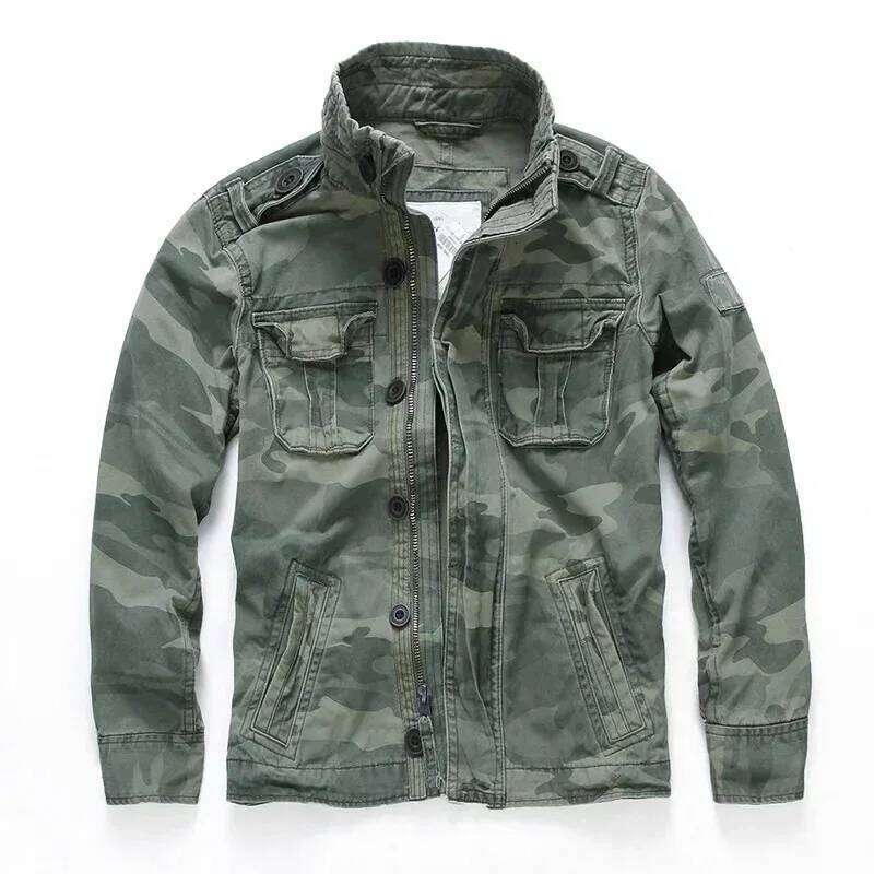 Men's M65 Denim Retro Cargo Jacket Outdoor Multi-Pocket Camo Top Casual Fashion Hiking Coat Field Uniform 26H0311