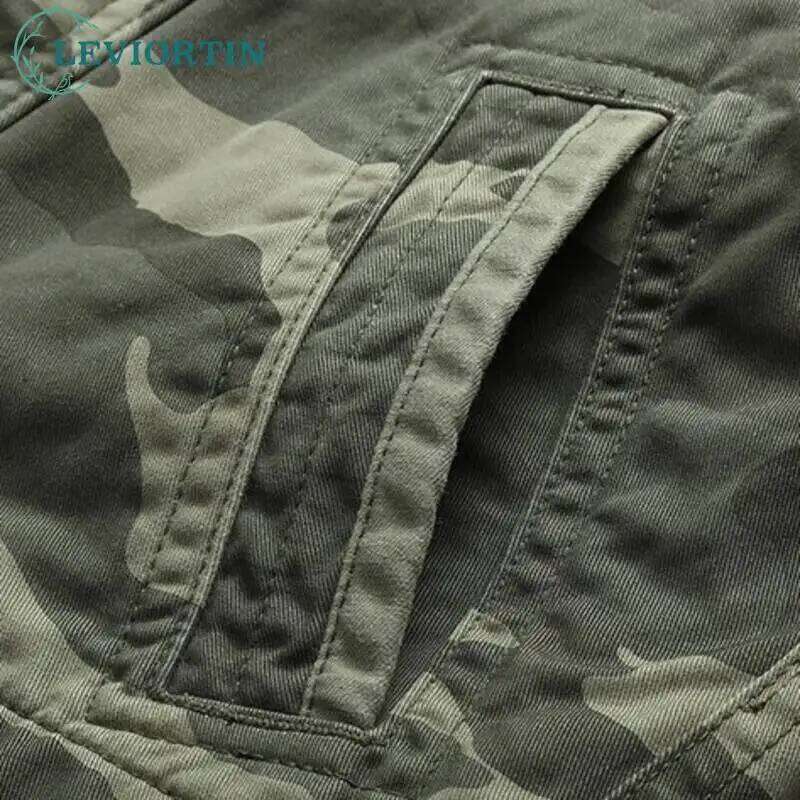 Autumn Men's Military Camouflage Cargo Multi-Pockets Heavyweight Cotton Outdoor Stand Collar Casual Workwear Jackets Man 26H0311