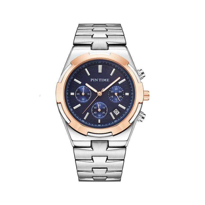 Business Man Watch Chronograph Luminous Dial Fashion Quartz Wristwatch Waterproof Stainless Steel Band Casuals Reloj Hombre Gift