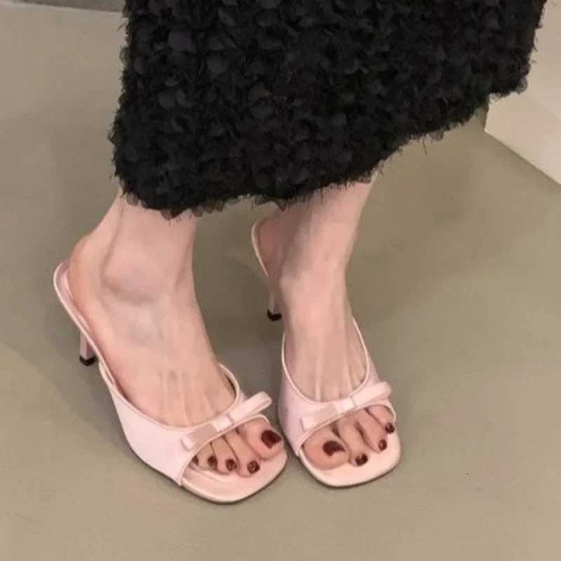 Slipper Mules Low High Heels Shoes Summer Best Street Look Females Square Head Open Toe bow Strappy Sandals Women K260311