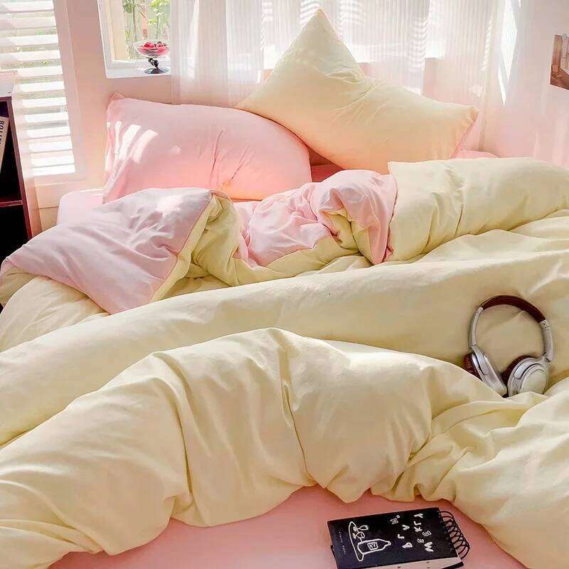 Linen Cotton Bedding with Sheet Duvet Cover Pillowcase Single Couple Bedsheet King Queen Twin Size Soild Color Bed Set H260311 - view 5