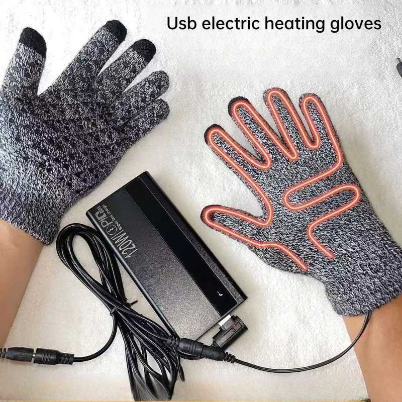 USB ELEctric Heating Gloves Anti Slip Five Finger Hand Warm Thickened Charging Constant TEMperature for Outdoor Cycling M260311