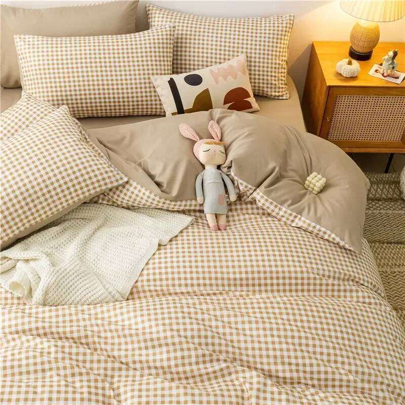 Black White Small Checks Printed Floral Duvet Pillowcase Bedding Set Bed Sheet Quilt Cover Single Queen King Size H260311