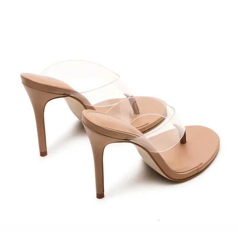 Fashion Womens PVC Thong Mule Sandals High Heels Shoes Ladies Summer Dress Footwear for Summer Black Beige Aimirlly K260311