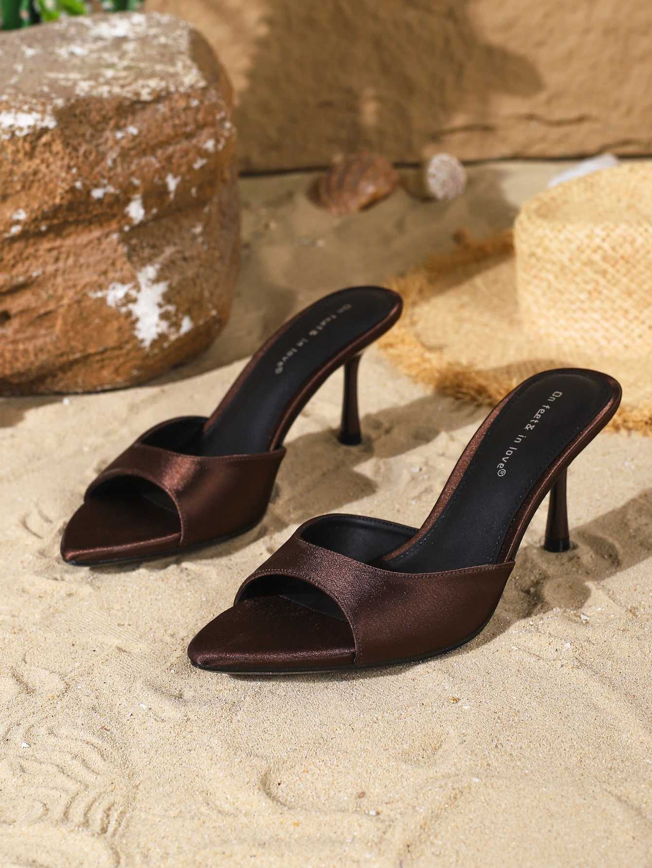 Womens Slip-On Satin Heeled Mules K260311