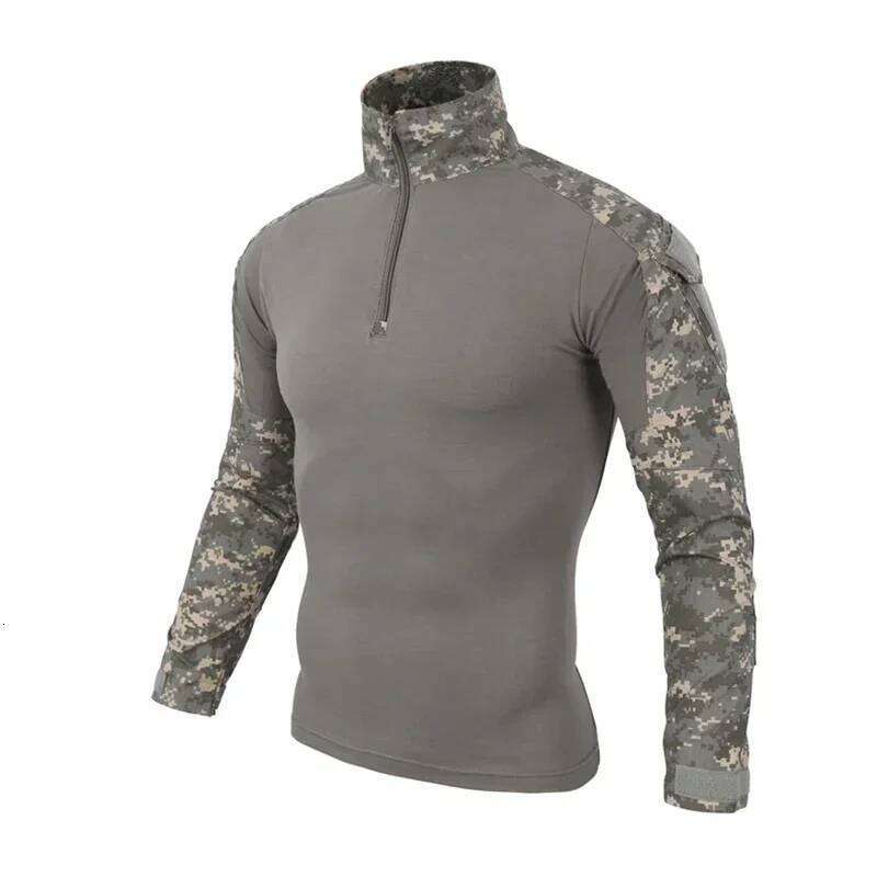Men's Outdoor Tactical Hiking T-Shirts,Hunting Camouflage Long Sleeve Hunting Climbing Shirt,Male Breathable Sport Clothes 26H0311