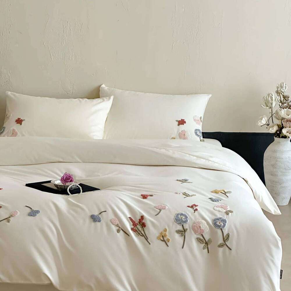 3-Piece Sheet with Flower Embroidery Duvet Cover Set, Comfortable Bedding Set Bedspread for All Seasons H260311