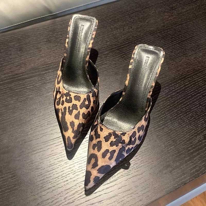 Designer Sexy High Heel Summer Women Mules Fashion Cover Toe Dress Slides Ladies Stripper Party Leopard Print Sandals K260311