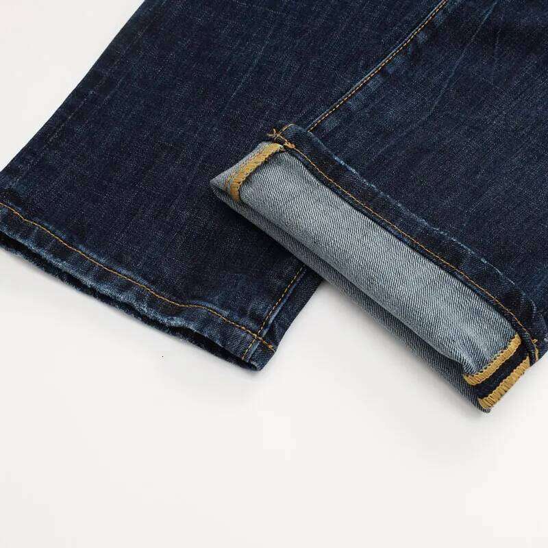 High street fashionable new men's jeans with patch, nostalgic stretch, slim fit, washed blue jeans, 's hip-ho Z260225