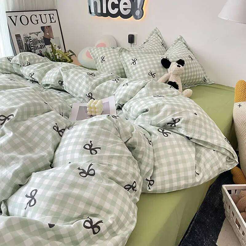Ins Simple Style Duvet Cover Set with Pillowcases Flat Sheet No Comforter Grey Boys Girls Bedding Kit Single Twin Bed Linens H260311 - view 7