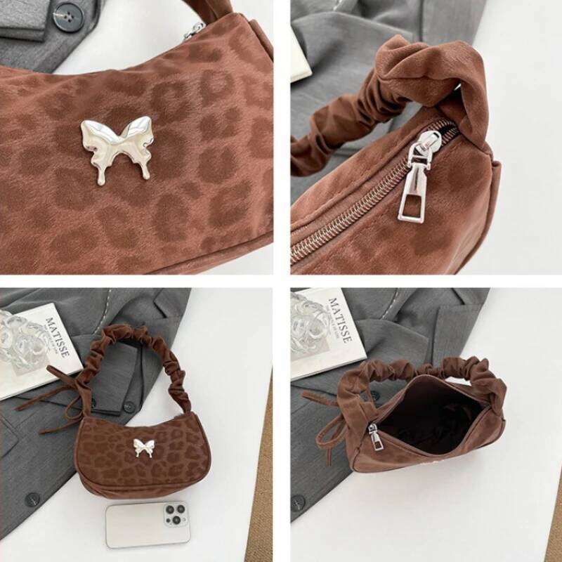 Retro Butterfly Leopard Design Shoulder Bags for Women Personality Ladies Pleated Strap Underarm Bag Casual Female Handbag Purse XJ260311