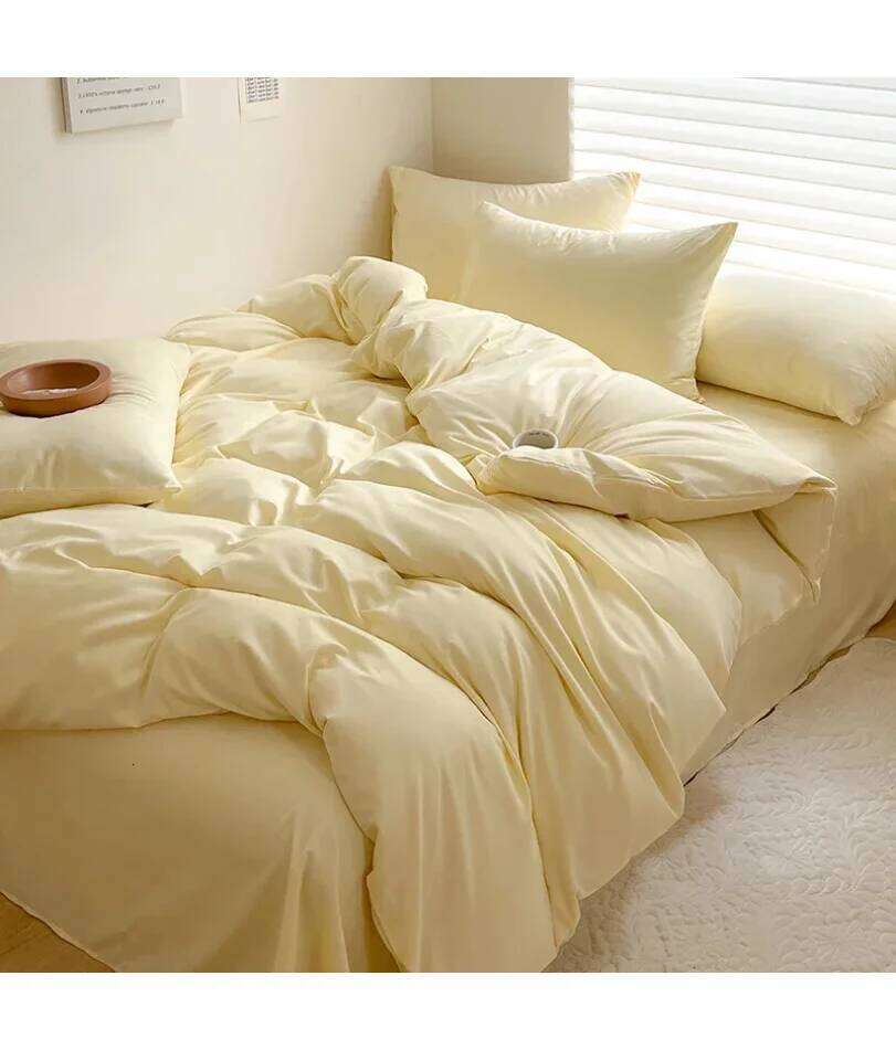 Solid Bed Linen Cotton Bedding Set with Sheet Duvet Cover Pillowcase Single Couple Bedsheet King Queen Double Twin Size H260311 - view 7