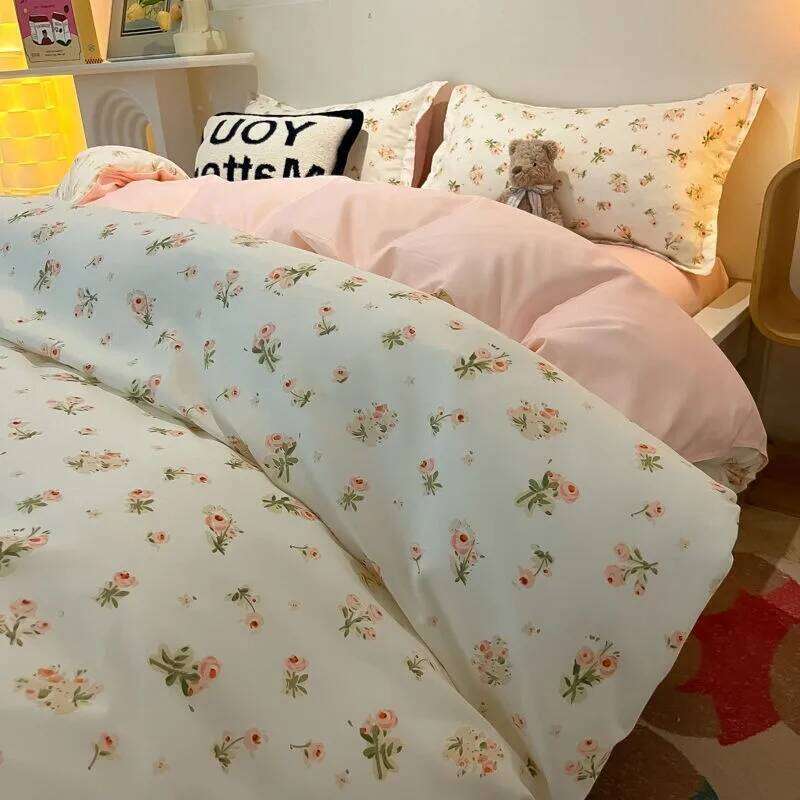 Green Floral Bedding Set Ins Fashion Twin Full Queen Size Duvet Cover No Filler Flat Sheet Pillowcase Girl Home Totel Bed Linens H260311