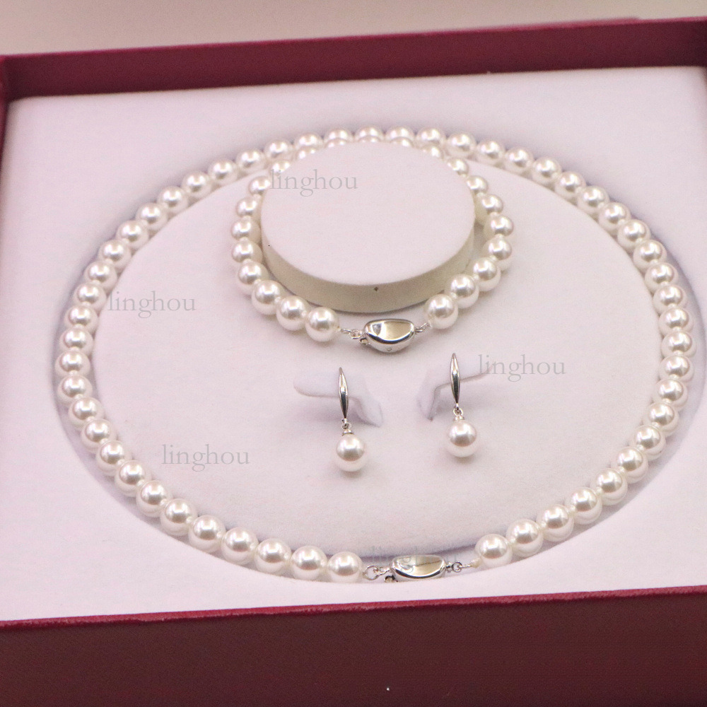 2026 Trendy Peacock Green Designer Pearl Necklace Luxury Brand Jewelry Fashion Imitation Natural High Gloss Necklace Set Simple And Elegant Women'