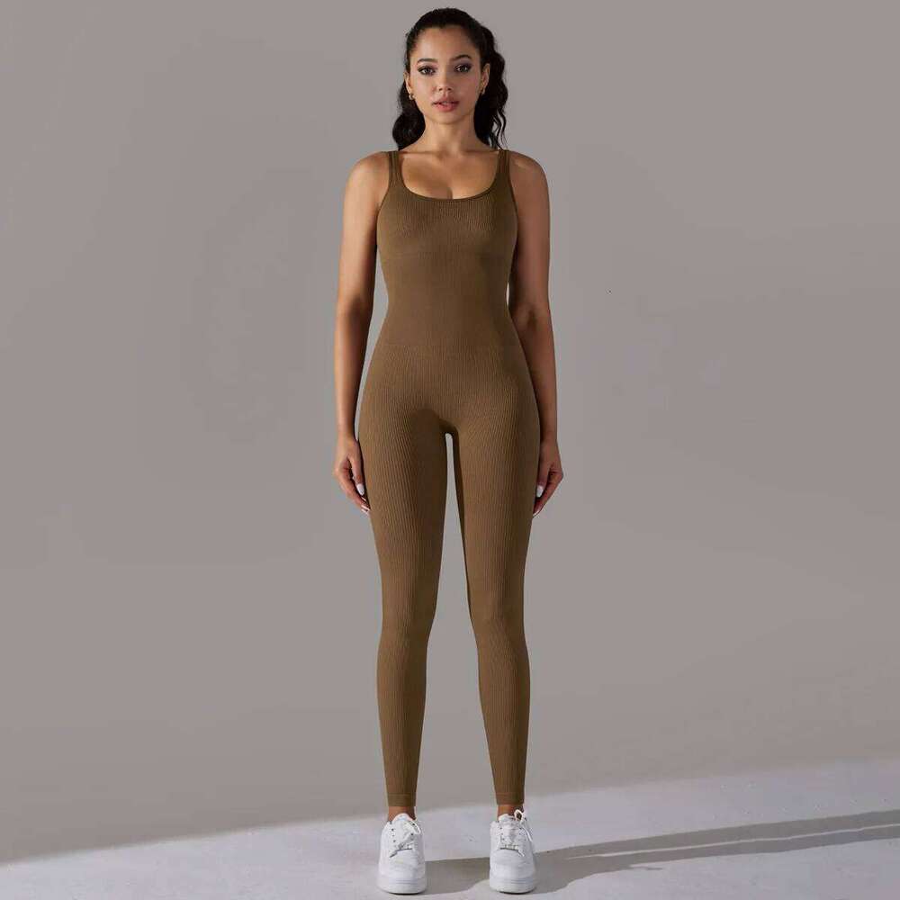 Sports Jumpsuit Screw Thread Sleeveless Bodysuit Women Seamless Set Full Seasons Casual Fitness Sporty Playsuit 26H0311