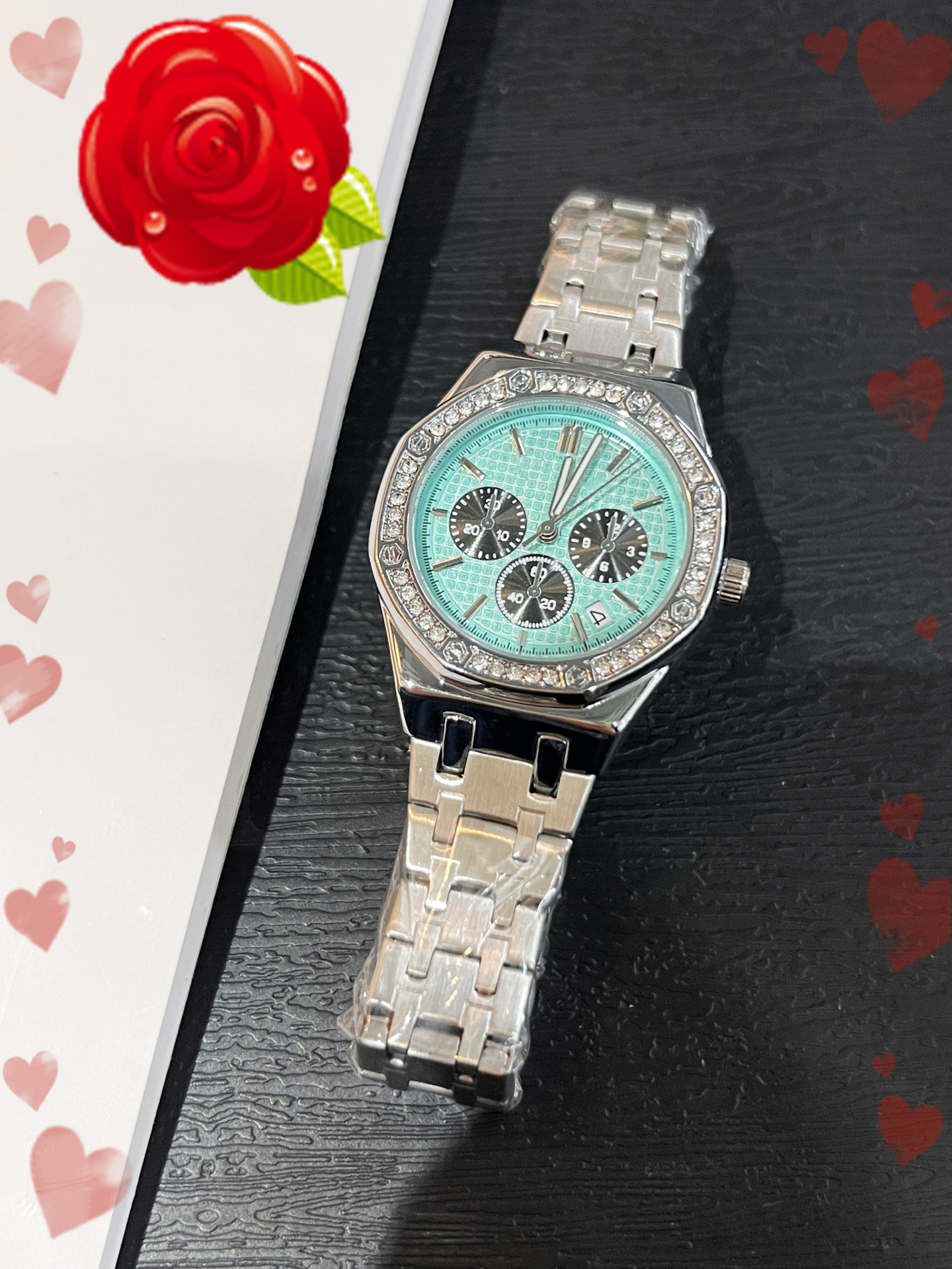 AAA New Fashion womens men APity oak Diamond encrusted Automatic Quartz Movement High Quality Wristwatch Hour Hand Display Metal Luxury Popular women Watch #2582