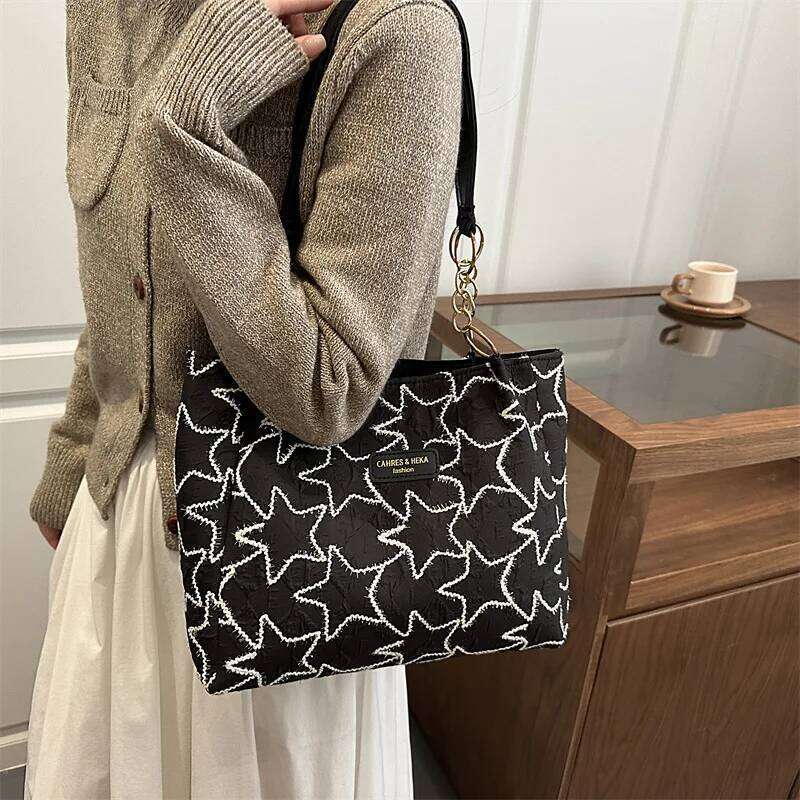 Star Embroidery Shoulder Bags for Women Large Capacity Versatile Ladies Casual Tote Bag College Style Simple Female Handbags XJ260311
