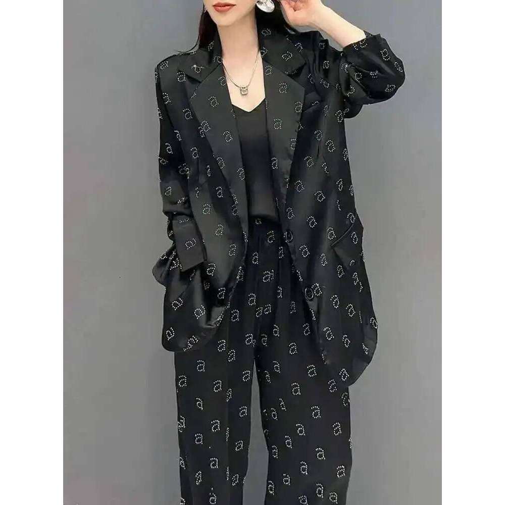 Spring And Autumn New Printed Suit Wide Leg Pants Two Piece Set Fashion Office Lady Elegant Women S Clothing MAKOUFEI