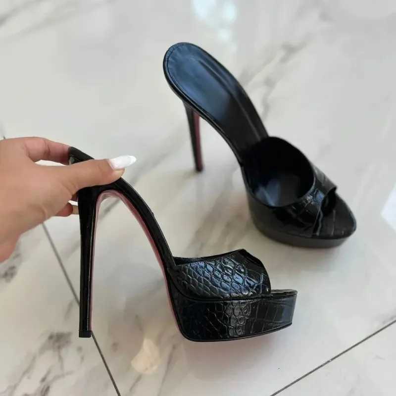 Newest Fashion Leather Sandals Summer Open Toe Nude Patent Leather Platform Women Stiletto Pumps K260311