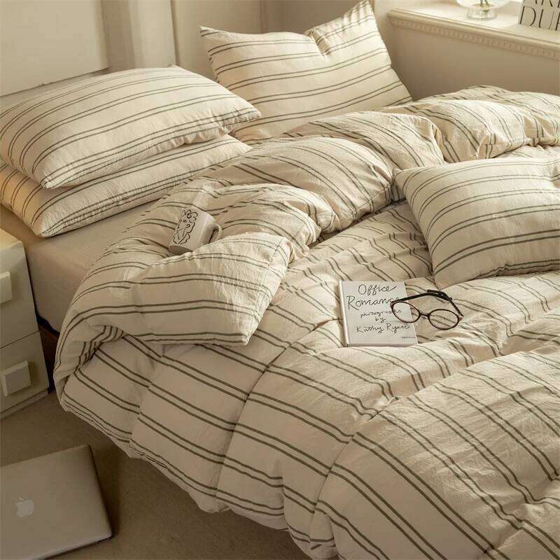 Chic Bedding 100% Washed Cotton Duvet Cover with Sheet Pillowcase Ultra Soft Comfortable 3pcs/4pcs Striped Bed Set H260311