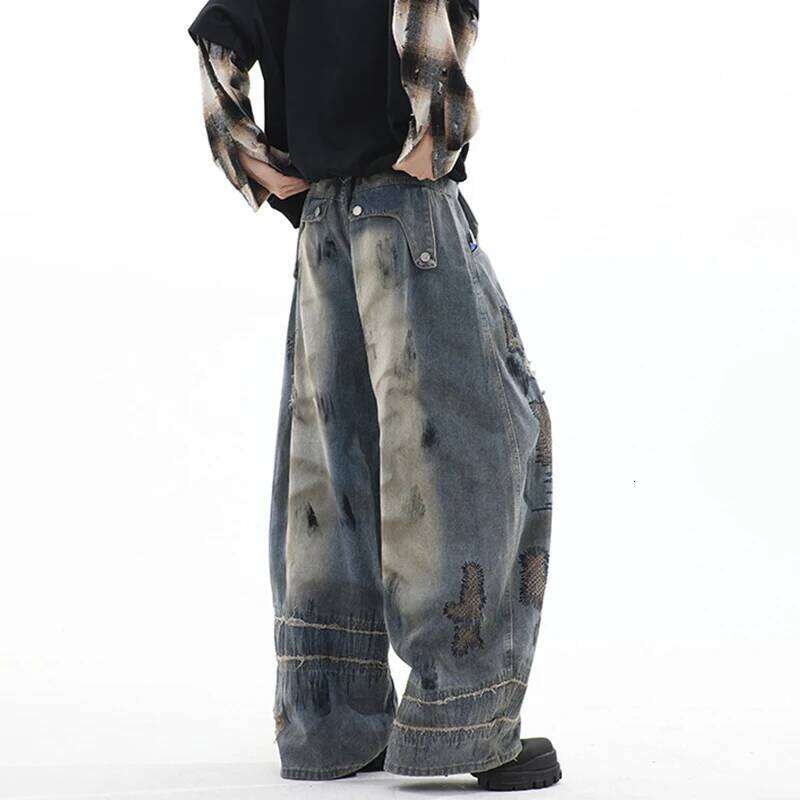 LUZHEN Personalized Original Wornout Patched Printed Loose Wide Leg Jeans Men's 2025 New High Quality Street Denim Pants JY4020 Z260225