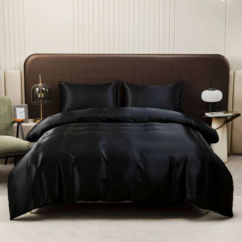 Black Ice Silk Bedding Satin Silky Duvet Set With Pillowcase High-end Home Textiles Solid Color Bed Cover Sets H260311