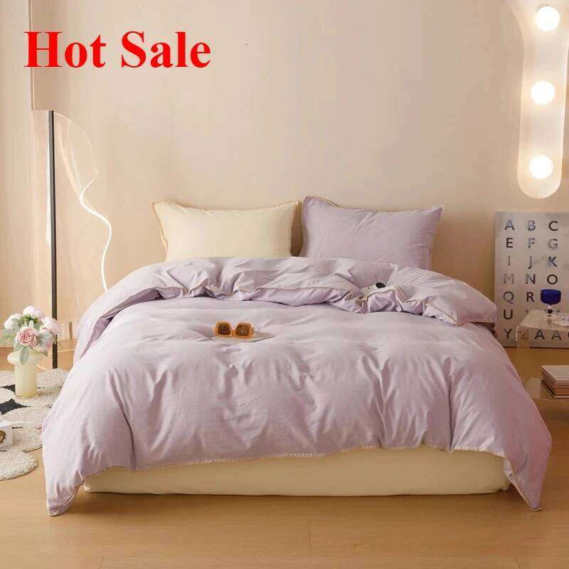 Hot Sale Stripe Collision Shell Embroidery Student Dormitory Solid Color Four Piece Set H260311